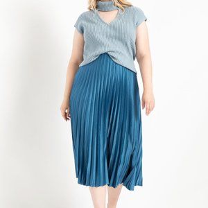 Eloquii Sunburst Pleated Maxi Skirt, 18, Blue Slate